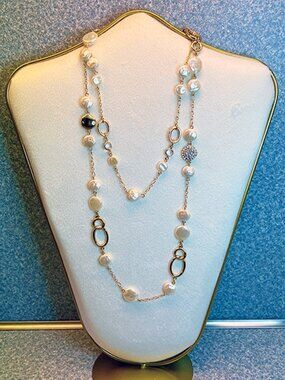 Anne Klein | Gold Tone Faux Pearl, Layered, Adjustable Necklace | NWT